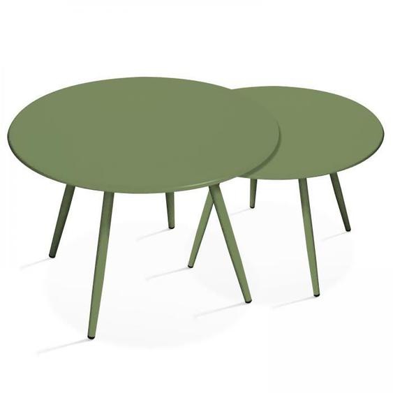 Lot de 2 tables basses de jardin en acier vert cactus