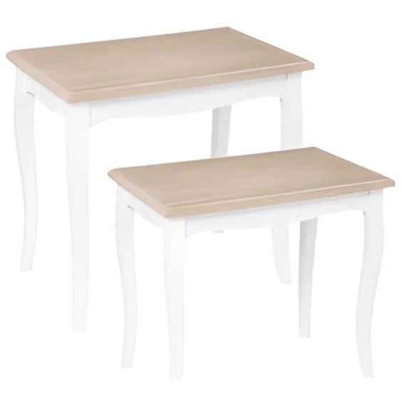 Lot de 2 tables dappoint gigognes en bois coloris blanc - naturel