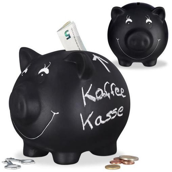 Lot de 2 Tirelire Cochon Ardoise Inscription Personnalisable Céramique Mariage Anniversaire Baptême HLP 14x17x13cm, Noir