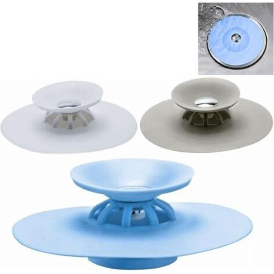 Lot de 3 bouchons de baignoire, évier en silicone - Universels - Souple - Etanche - Bloque les odeurs - Attrape cheveux