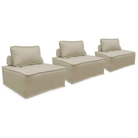 Chauffeuses modulables tissu capitonné beige SWEEEK - Lot de 3 - Coussins moelleux - Contemporain