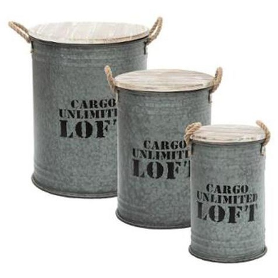 Coffres - Atmosphera - Lot de 3 - Design Rétro - Métal - Gris - 51 cm