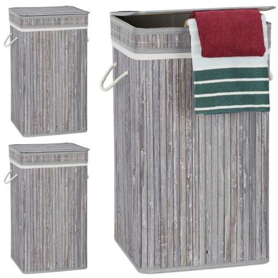 Lot de 3 corbeilles linge Bambou gris - 10041982-0