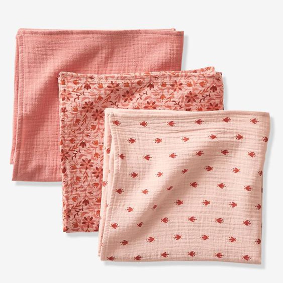 Lot de 3 langes en gaze de coton HAPPY BOHÈME rose