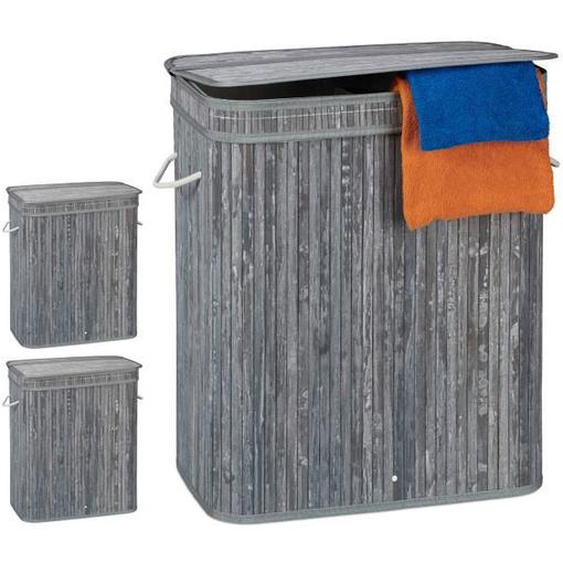 Lot de 3 paniers à linge bambou gris - 10041967-0