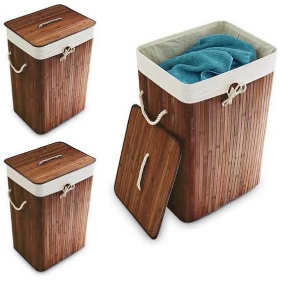 Lot de 3 paniers à linge bambou marron - 10041876-0