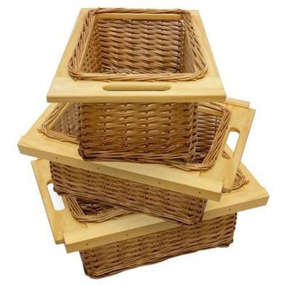 Lot de 3 Paniers Coulissants en Osier 400 mm pour Placard Cuisine - MonsterShop - Campagne - Marron - Cuisine