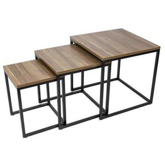 Lot de 3 tables basses carrées - MON MOBILIER DESIGN - MINGUS - Aspect bois - Métal noir ou doré antique patiné