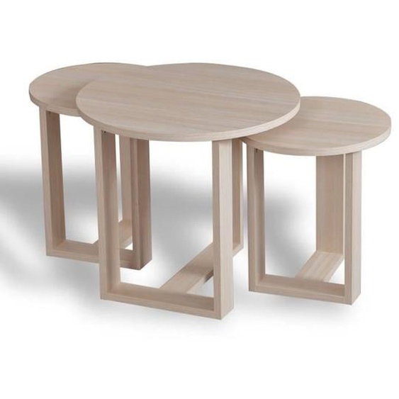 Lot de 3 tables basses gigognes Miramar Chêne clair