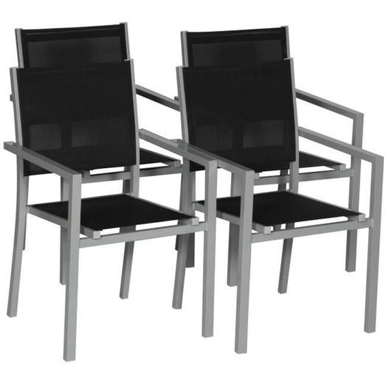 Lot de 4 chaises de jardin en textilène et aluminium - HAPPY GARDEN - Gris/Noir - Empilables