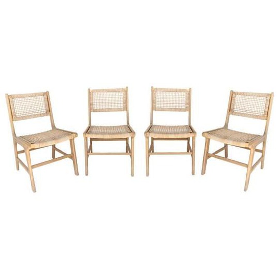 Lot de 4 chaises de jardin Ocara. cannage et bois. L 61 x 51 x 85cm