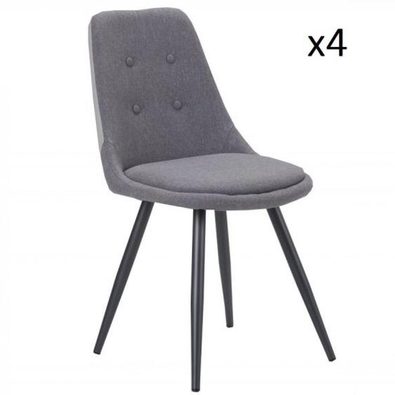 Lot de 4 chaises design COCOON piètement métal noir assise gris clair