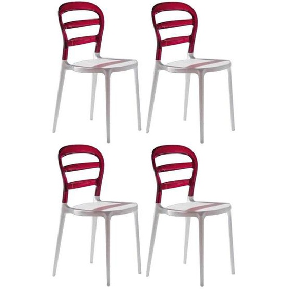 Lot de 4 chaises design DEJAVU en polycarbonate rouge et blanc