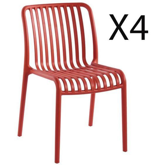 Lot de 4 chaises en polypropylène coloris rouge - Longueur 46 x profondeur 58 x hauteur 80 cm