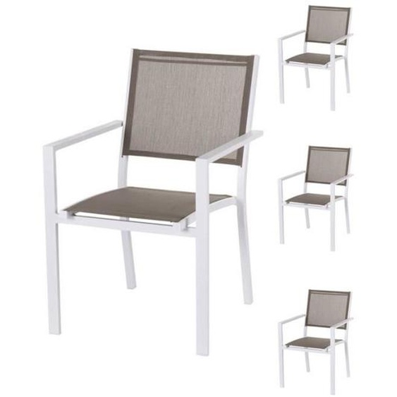 Lot de 4 chaises en textilène taupe et métal blanc - VADO - L 55 x l 58 x H 85