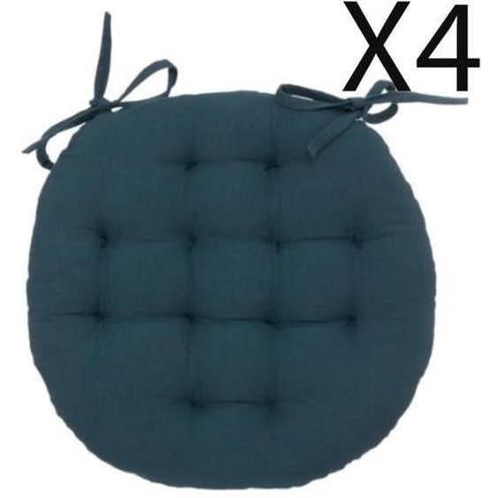 Lot de 4 coussins de chaise rond, coussins dassise en coton coloris bleu foncé - Diamètre 38 x Hauteur 5 cm