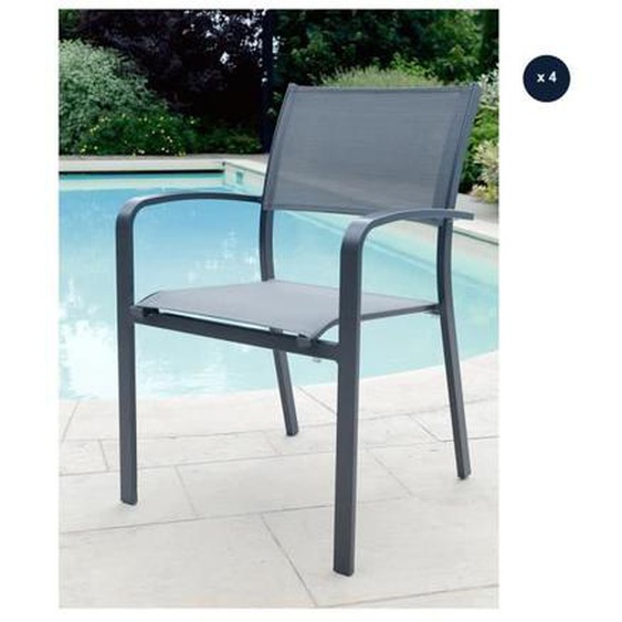 Lot de 4 Fauteuils de jardin empilables en aluminium et textilène Milos Anthracite - Jardiline