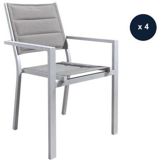 Lot de 4 Fauteuils de jardin en aluminium et textilène matelassé gris - JARDILINE Ibiza Perle