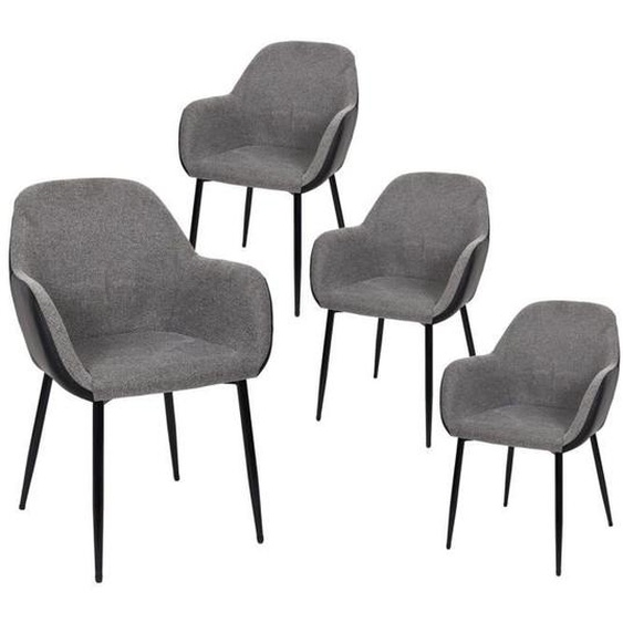 Lot de 4 Fauteuils Tissu Noir et Gris Chiné - ALTOBUY - Piaga - Collection bi-ton - Intérieur classe et moderne