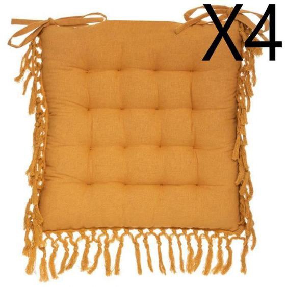 Lot de 4 galettes de chaise carrées coloris Ocre en coton - Longueur 40 x Profondeur 40 x Hauteur 5 cm