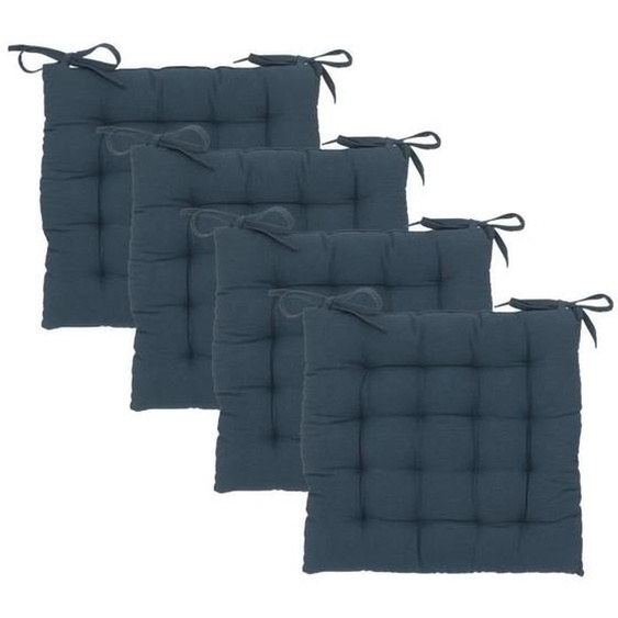 Lot de 4 Galettes de chaise en Coton Bleu - ATMOSPHERA - 38x38cm - Liens