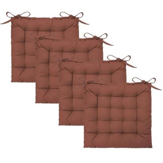 Lot de 4 Galettes de chaise en Coton Terracotta - ATMOSPHERA - 38x38cm - Liens - 100% Coton recyclé