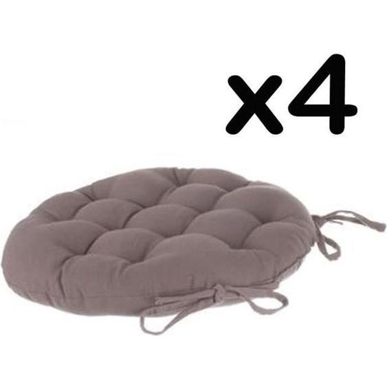 Lot de 4 galettes de chaise ronde en coton coloris taupe - Diamètre 38 cm