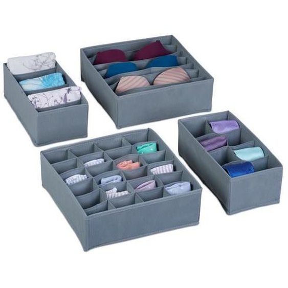 Relaxdays Organiseurs de tiroirs, lot de 4 boîtes de rangement pour sous-vêtements, armoire & tiroirs, gris