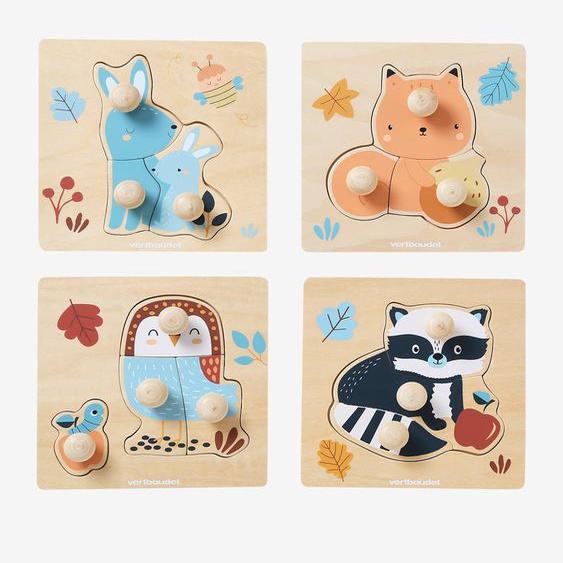 Lot de 4 puzzles boutons LES AMIS DE LA FORÊT en bois FSC® bois