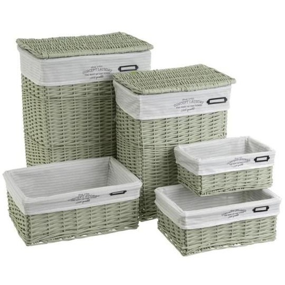 Lot de 5 panier de rangement tressé, corbeille de rangement rectangulaire avec couvercle en osier-tissu coloris vert