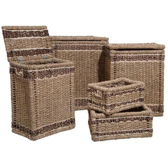 Lot de 5 Paniers Seagrass rectangulaires ATMOSPHERA - Beige et Marron - Dimensions assorties