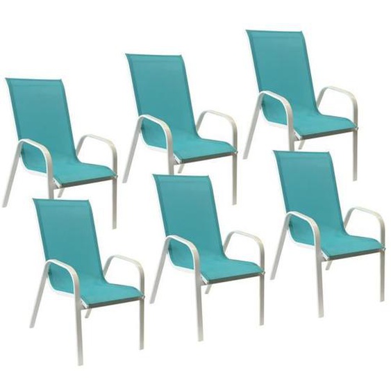 Lot de 6 chaises MARBELLA en textilène bleu/structure blanc empilables