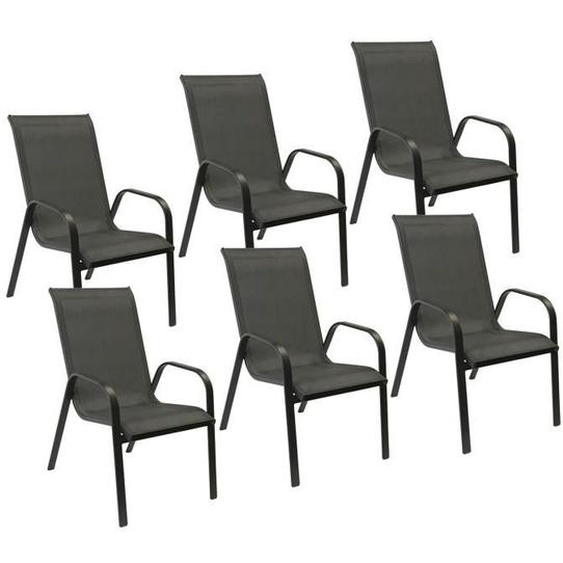 Lot de 6 chaises MARBELLA en textilène gris/structure gris anthracite empilables