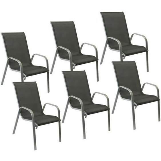 Lot de 6 chaises MARBELLA en textilène gris/structure gris empilables