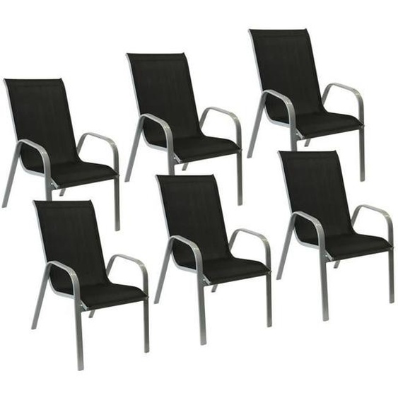 Lot de 6 chaises MARBELLA en textilène noir/structure gris empilables