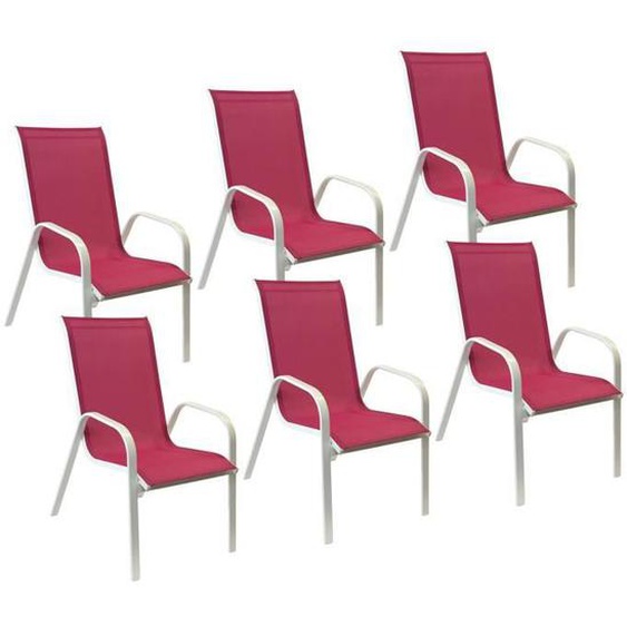 Lot de 6 chaises MARBELLA en textilène rose/structure blanc empilables