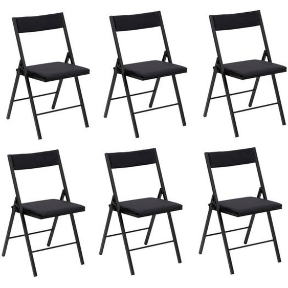 Lot De 6 Chaises Pliantes Carrées Effet Velours - Noir