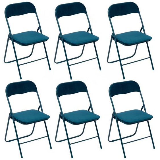 Lot De 6 Chaises Pliantes Effet Velours - Bleu