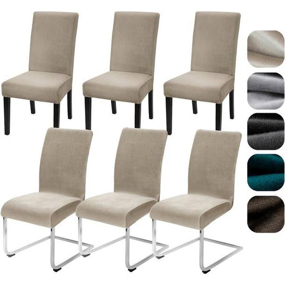 Lot de 6 housses de chaise extensibles en velours - Pour cuisine, restaurant, hôtel, banquet, mariage,Champagne