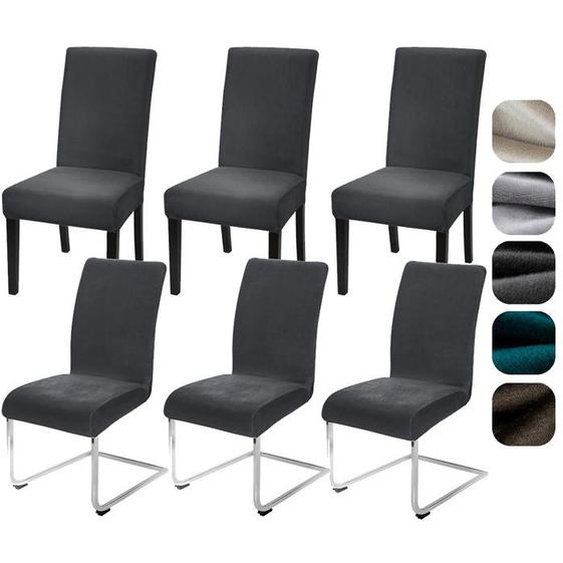 Lot de 6 housses de chaise extensibles en velours - Pour cuisine, restaurant, hôtel, banquet, mariage,gris foncé