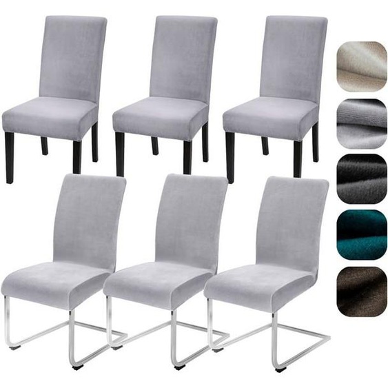 Lot de 6 housses de chaise extensibles en velours - Pour cuisine, restaurant, hôtel, banquet, mariage,Gris