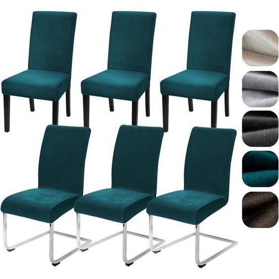 Lot de 6 housses de chaise extensibles en velours - Pour cuisine, restaurant, hôtel, banquet, mariage,Turquoise