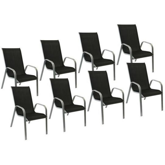 Lot de 8 chaises de jardin MARBELLA en textilène noir/structure gris empilables