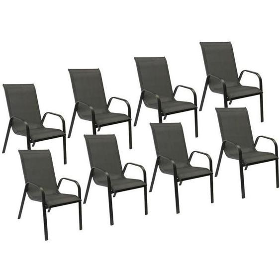 Lot de 8 chaises en textilène gris MARBELLA - Empilables - Jardin