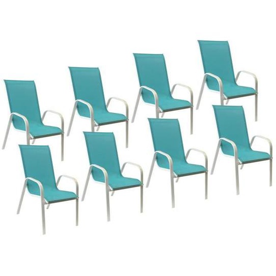 Lot de 8 chaises MARBELLA en textilène bleu/structure blanc empilables