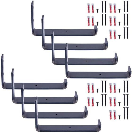 Lot de 8 supports détagère murale HOLZBRINK - équerre en métal - style industriel - longueur 300mm - acier brut