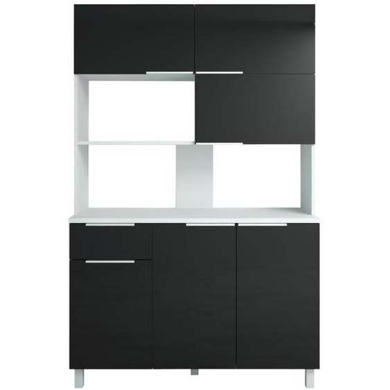 LOVA Buffet de cuisine contemporain noir brillant - L 120 cm