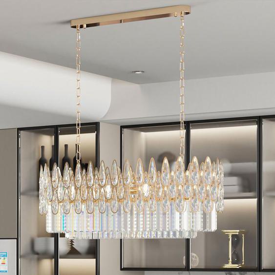 Luminaire Plafonnier LED en Cristal Doré - 80x27cm Suspension Lustre Élégant pour Salle à Manger, Salon et Chambre