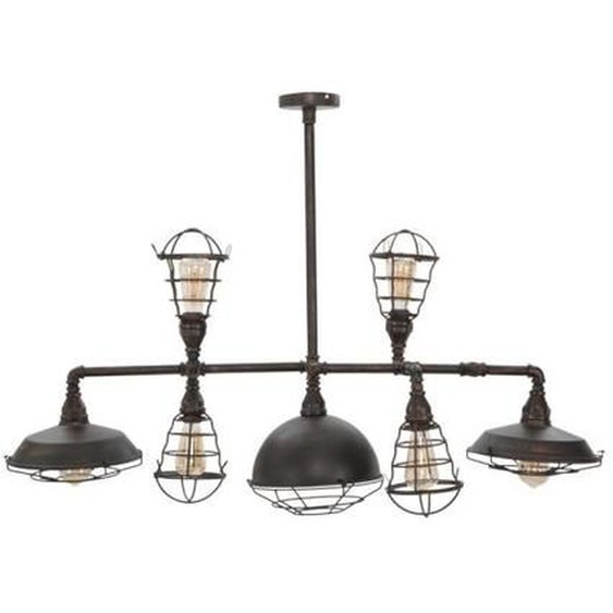 Lustre en fer forgé marron 7 ampoules style industriel MANHATTAN