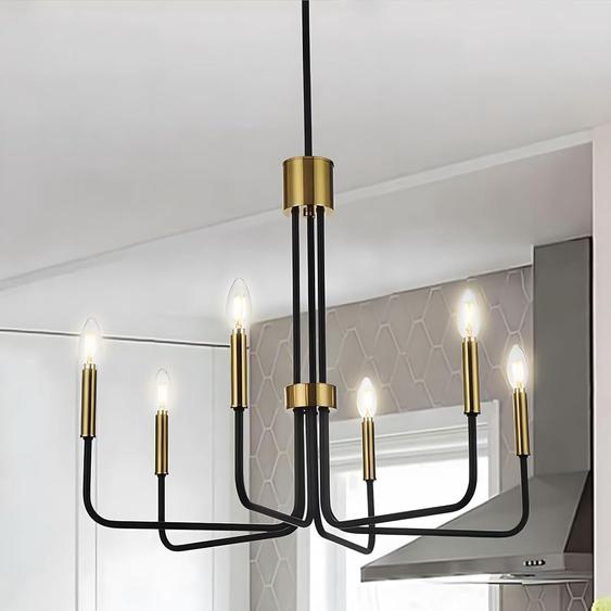 Lustres Modernes En Laiton Noir Et Dore,Plafonnier Ø71 Cm,Lustres Vintage A 6 Lumieres,Suspension A Hauteur Reglable,Salle A Manger Îlot De Cuisine Salon Foyer Chambre E14(Ampoules Non Incluses)